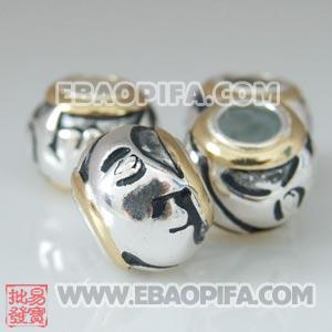 镀金环花纹珠子 潘多拉风格真金18K电镀表面 925纯银珠子 欧洲珠 大孔珠