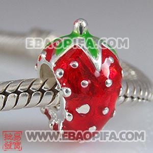 珐琅草莓珠子 925纯银彩釉珠子  珐琅烤漆滴油珠子 欧洲珠 大孔珠