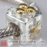 情人节花朵礼盒珠子 潘多拉风格真金18K电镀表面 925纯银珠子 欧洲珠 大孔珠