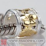 镀金花朵珠子 潘多拉风格真金18K电镀表面 925纯银珠子 欧洲珠 大孔珠