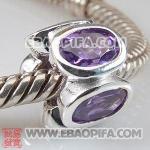 紫色花朵珠子 镶锆石925纯银珠子 欧洲珠