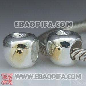 苹果珠子 潘多拉风格真金18K电镀表面 925纯银珠子 欧洲珠 大孔珠