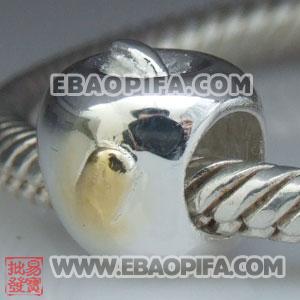 苹果珠子 潘多拉风格真金18K电镀表面 925纯银珠子 欧洲珠 大孔珠
