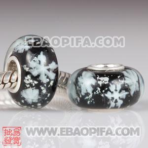 雪花琉璃珠 圣诞琉璃珠 925纯银直通管琉璃珠 欧洲琉璃珠