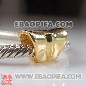 镀金蝴蝶珠子 潘多拉风格真金18K电镀表面 925纯银珠子 欧洲珠 大孔珠