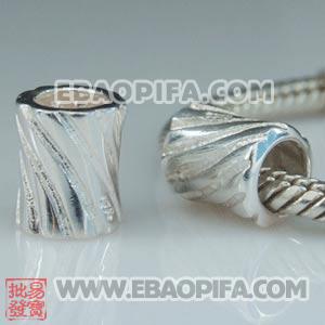 螺旋纹珠子 银白色925纯银珠子 素银珠