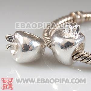 苹果珠子 银白色925纯银珠子 素银珠