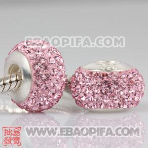粉红奥钻珠子 批发进口奥地利水钻点钻珠 925纯银螺纹管点钻珠