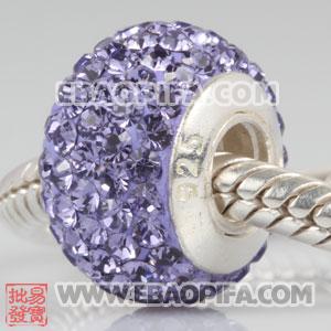 紫色奥钻珠子 925纯银螺纹管点钻珠