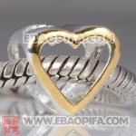 镀金心形镂空珠子 潘多拉风格真金18K电镀表面 925纯银珠子 欧洲珠 大孔珠