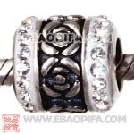 玫瑰花朵珠子 进口奥地利水钻镶钻 潘多拉风格 925纯银珠子