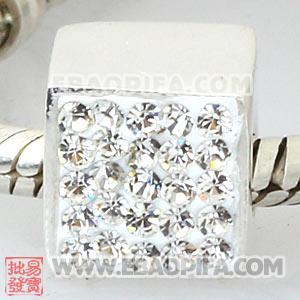 方形水钻银珠 批发进口奥地利水钻镶钻 潘多拉风格 925纯银珠子