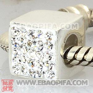 方形水钻银珠 批发进口奥地利水钻镶钻 潘多拉风格 925纯银珠子