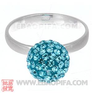 厂家生产进口淡蓝色捷克水钻球925纯银戒指