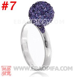 紫色水钻球925纯银戒指