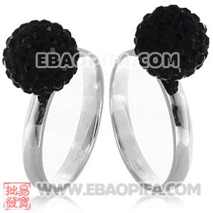 厂家生产进口黑色捷克水钻球925纯银戒指
