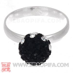厂家生产进口黑色捷克水钻球925纯银戒指