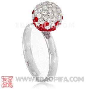 厂家生产进口白色红色捷克水钻球925纯银戒指