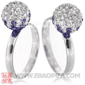 厂家生产进口白色紫色捷克水钻球925纯银戒指
