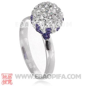 厂家生产进口白色紫色捷克水钻球925纯银戒指