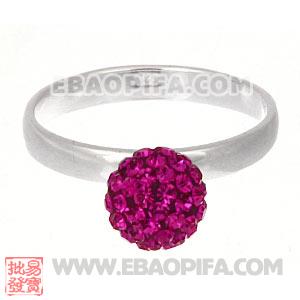 厂家生产进口紫红捷克水钻球925纯银戒指