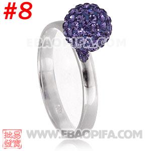 厂家生产进口紫色捷克水钻球925纯银戒指