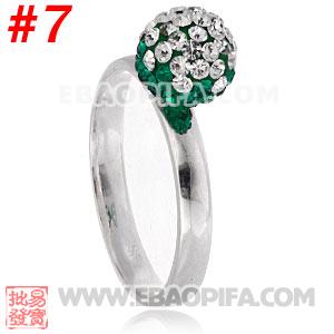 绿色白色水钻球925纯银戒指