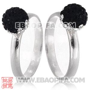 厂家生产进口白色黑色捷克水钻球925纯银戒指