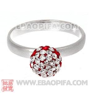 厂家生产进口红色白色捷克水钻球925纯银戒指