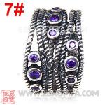 925纯银镶紫色锆石戒指 欧美大牌编织缠绕风格