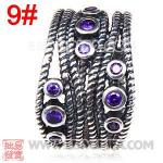925纯银镶紫色锆石戒指 欧美大牌编织缠绕风格