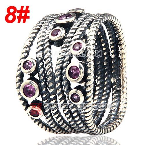 925纯银镶紫红锆石戒指 欧美大牌编织缠绕风格