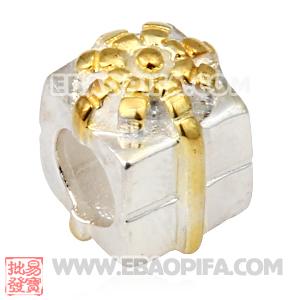 情人节礼盒花朵珠子 潘多拉风格真金18K电镀表面 925纯银珠子 欧洲珠 大孔珠