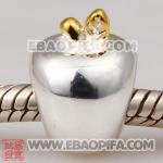 镀金水果苹果珠子 潘多拉风格真金18K电镀表面 925纯银珠子 欧洲珠 大孔珠