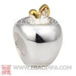 镀金水果苹果珠子 潘多拉风格真金18K电镀表面 925纯银珠子 欧洲珠 大孔珠