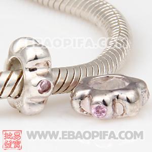 粉红色锆石隔离珠 批发间隔珠 925纯银大孔间隔珠 欧洲珠间隔珠