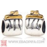 镀金手袋珠子 潘多拉风格真金18K电镀表面 925纯银珠子 欧洲珠 大孔珠