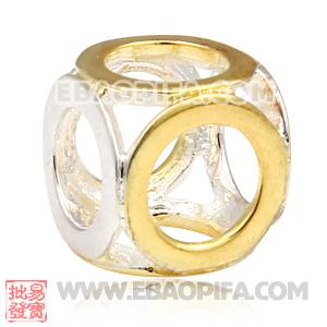 镀金圆圈镂空珠子 潘多拉风格真金18K电镀表面 925纯银珠子 欧洲珠 大孔珠