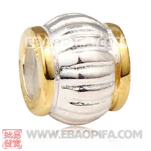 镀金边灯笼珠子 潘多拉风格真金18K电镀表面 925纯银珠子 欧洲珠 大孔珠