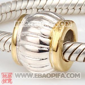 镀金边灯笼珠子 潘多拉风格真金18K电镀表面 925纯银珠子 欧洲珠 大孔珠