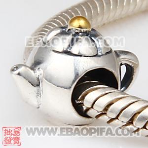 茶壶银珠 真金18K电镀表面 925纯银珠子