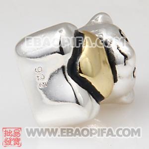 镀金小熊珠子 潘多拉风格真金18K电镀表面 925纯银珠子 欧洲珠 大孔珠