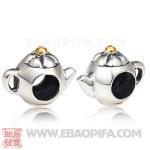 茶壶银珠 潘多拉风格真金18K电镀表面 925纯银珠子 欧洲珠 大孔珠