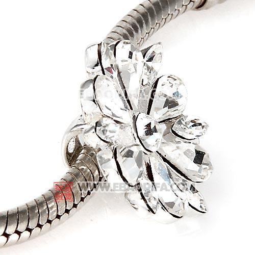 花朵镶钻珠子 厂家进口奥钻花形925纯银珠子欧洲大牌风格批发