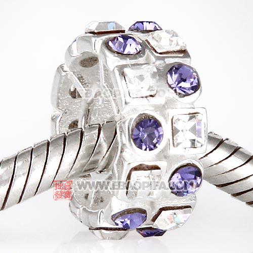 镶方形钻圆珠子 厂家直销欧洲大牌925纯银镶进口奥地利藕荷紫色水钻珠子