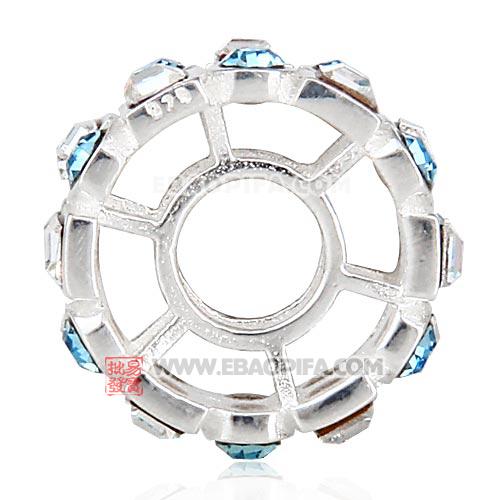 镶方形钻圆珠子 厂家直销欧洲大牌925纯银镶进口奥地利海蓝色水钻珠子