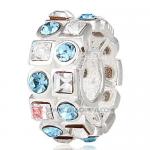 镶方形钻圆珠子 厂家直销欧洲大牌925纯银镶进口奥地利海蓝色水钻珠子