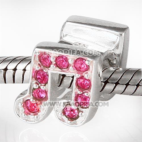 粉色奥钻音符珠子 音符珠子925纯银镶奥地利进口玫红水钻