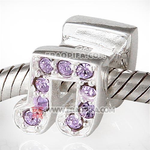 紫奥钻音符珠子 音符珠子925纯银镶奥地利进口紫罗兰水钻