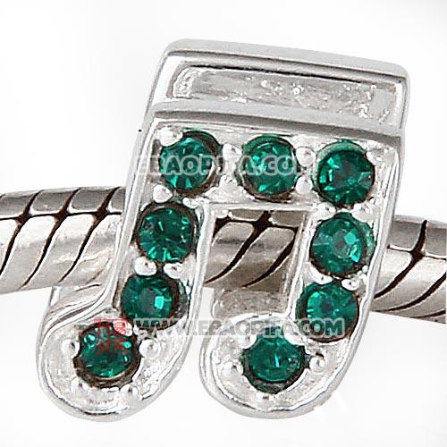 绿色奥钻音符珠子 音符珠子925纯银镶奥地利进口绿色水钻